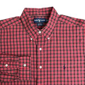 Ralph Lauren Mens XL Red Black Plaid Blake Long Sleeve‎ Button Down Shirt